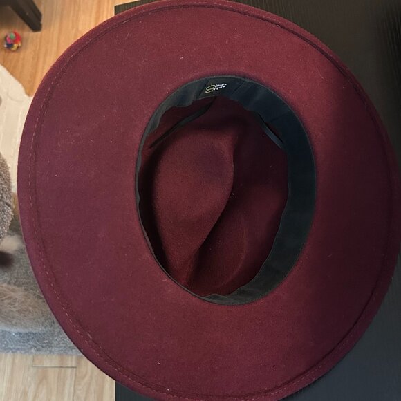 Burgundy 'Olive & Pique' Felt Wide-Brimmed Hat with black accent - Picture 2 of 4